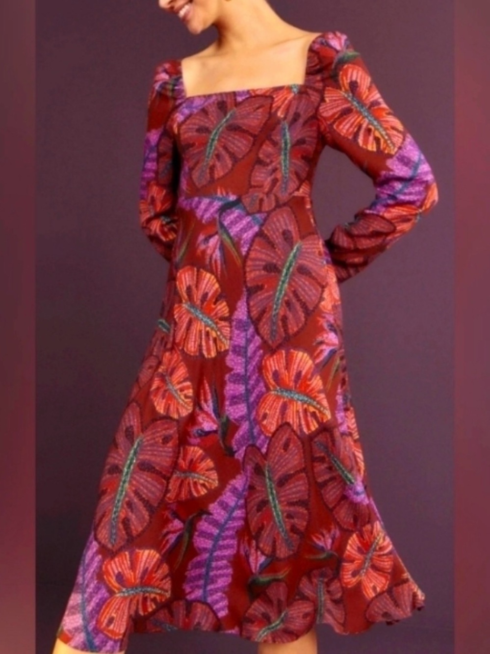 NWOT Farm Rio Delicate Leaves midi dress size small